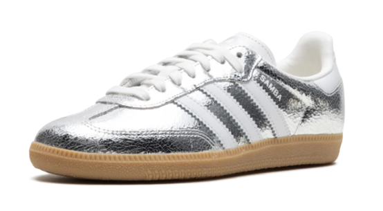 Women's adidas Samba OG Silver Metallic Cracked Leather JR0035